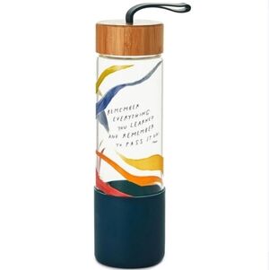 Hallmark Colorful Glass Water Bottle with Bamboo Lid New